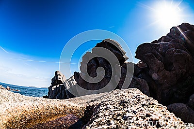 Pink Granite rocks closeup Stock Photo